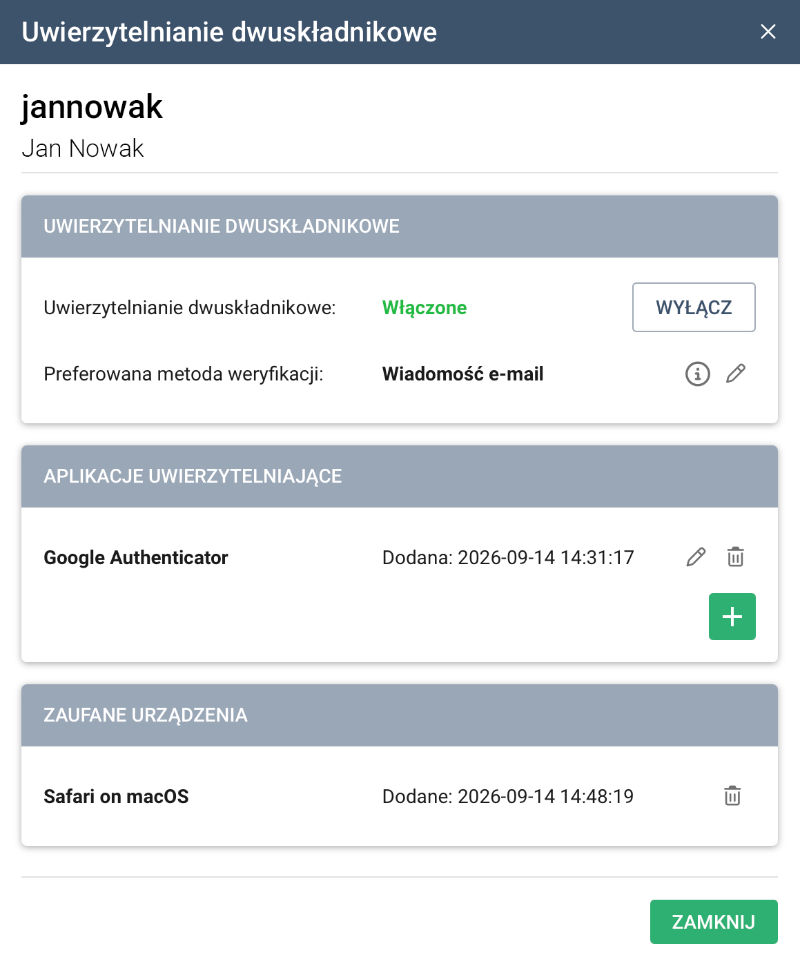 Konfiguracja uwierzytelniania dwuskładnikowego