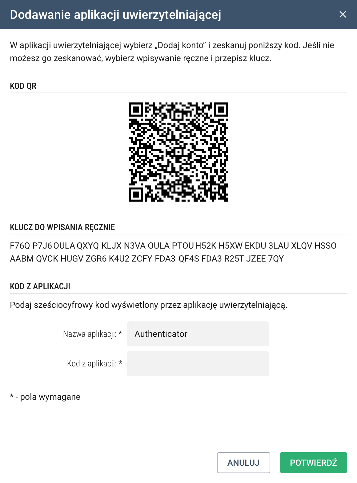 Dodawanie aplikacji uwierzytelniającej
