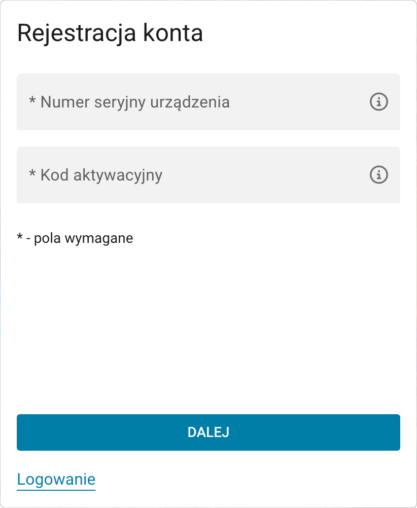 Rejestracja - wprowadź numer seryjny i kod aktywacyjny