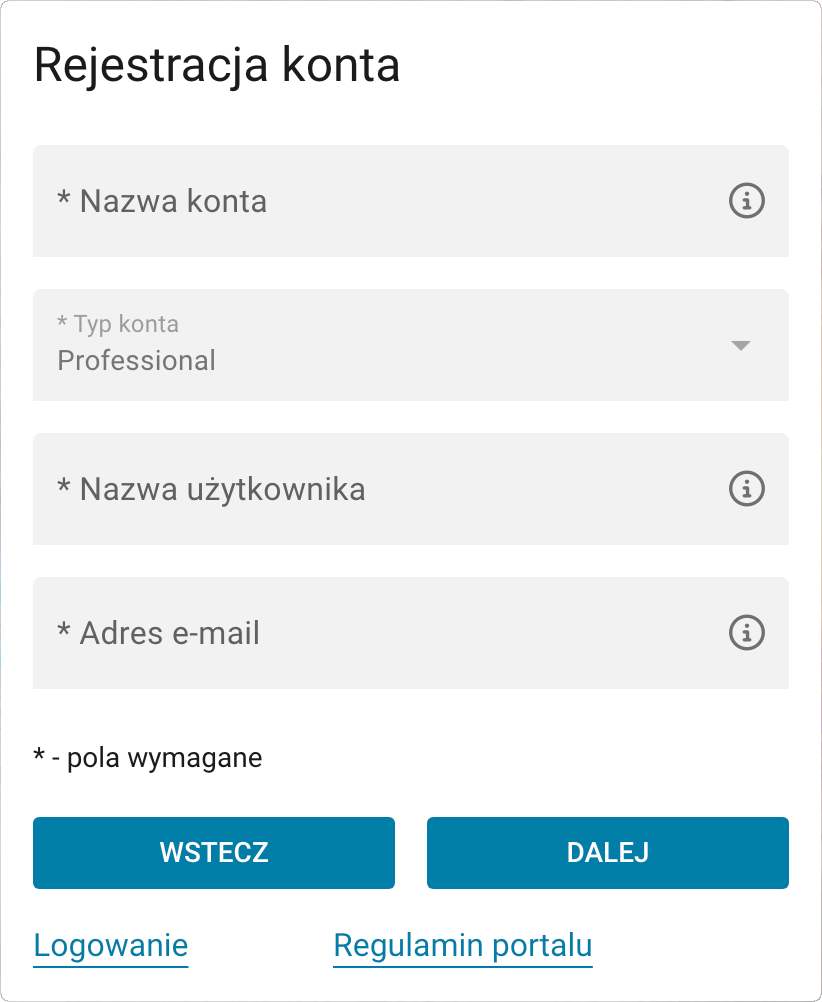 Rejestracja - wprowadź pozostałe dane