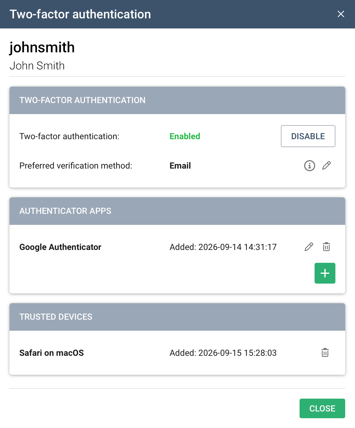 Two-factor authentication configuration