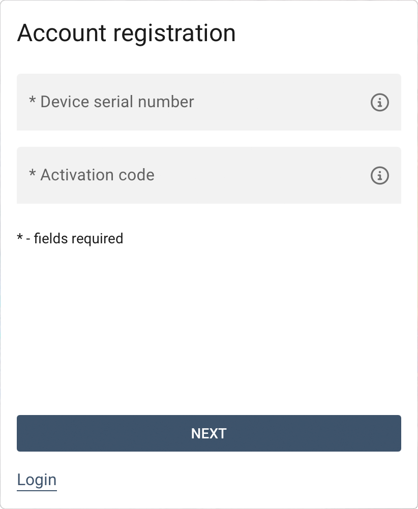 Registration - enter the serial number and activation code