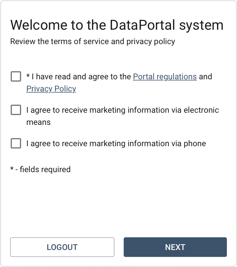 Registration - accepting the terms and conditions