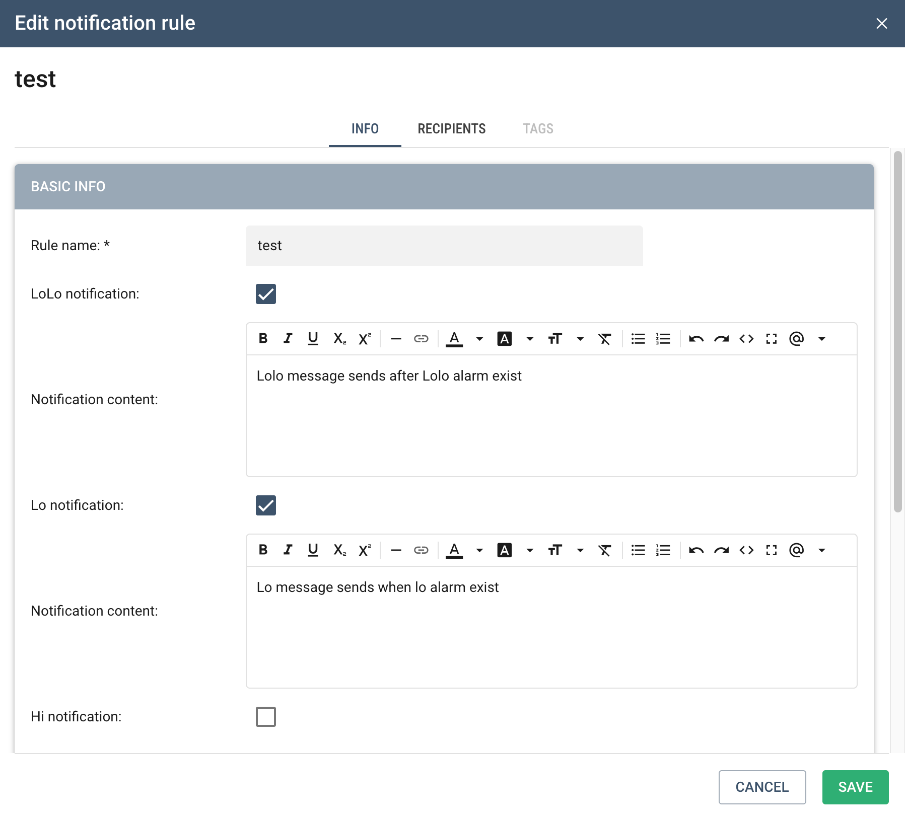 Editing a notification rule